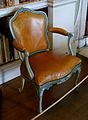 Arm chair, (one of a set), c. 1771, wood, yellow Morocco leather – Harewood House