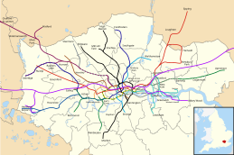 Geographical map of London rail and tube