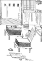 Slika lesoreza iz dinastije Ming, ki opisuje pet glavnih korakov v starodavnem kitajskem procesu izdelave papirja, kot ga je orisal Cai Lun leta 105 našega štetja. Slika je iz tehničnega dokumenta Tiangong Kaiwu iz 17. stoletja (天工開物-覆簾壓紙), Kitajska.