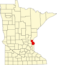 Map of Minesota highlighting Chisago County