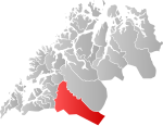 Mapa do condado de Troms og Finnmark com Bardu em destaque.