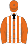 Orange and white stripes, orange sleeves and cap