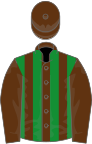Brown and green stripes, brown sleeves and cap