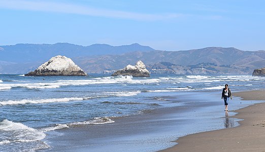 View of the Seal Rocks at the north end of Ocean Beach, San Francisco, California, USA.
