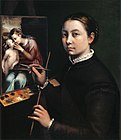 Sofonisba Anguissola (1532 - 1625 aprox.) de Cremona va servir com a pintora de la cort d'Isabel de Valois, i va elaborar diversos autoretrats i imatges de la seva família. L'obra és de 1556 aprox.