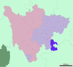 Location of Luzhou City jurisdiction in Sichuan