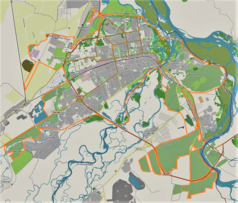 Mapa konturowa Abakanu, u góry znajduje się punkt z opisem „Abakan”