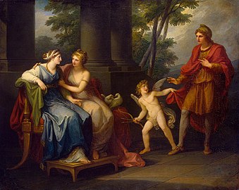 Venusek Helena laguntzen du Parisekin maitemintzen, Angelica Kauffmann, 1790