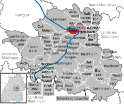 Elhelyezkedése Baden-Württemberg térképén