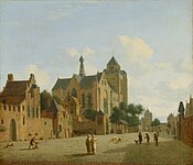 The church at Veere label QS:Lde,"Die Kirche von Veere" label QS:Len,"The church at Veere" label QS:Lpl,"Kościół w Veere" label QS:Lnl,"De kerk van Veere" 1652-1712. oil on canvas medium QS:P186,Q296955;P186,Q12321255,P518,Q861259 . 31.5 × 36 cm (12.4 × 14.1 in). The Hague, Royal Picture Gallery Mauritshuis.