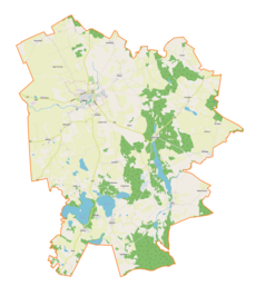 Mapa konturowa gminy Reszel, po lewej znajduje się punkt z opisem „Zawidy”