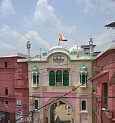 The Indian tricolor and the Deoband seminary's major gate, 15-08-2017.jpg