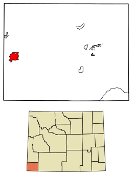 Location of Evanston in Uinta County, Wyoming.