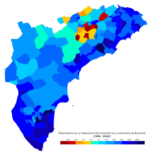 Crecimiento de la población por municipio entre 1998 y 2008