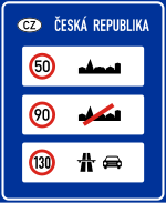 Verkehrszeichen der Maximal erlaubten KFZ Geschwindigkeiten in der Tschechischen Republik