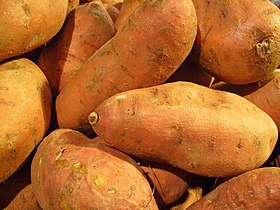 Several elongated reddish brown tubers