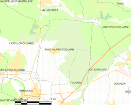 Mapa obce Saint-Hilaire-d’Ozilhan