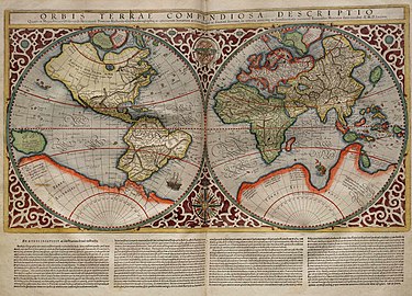 Planisferio de Rumold Mercator (1587) en donde figura el continente imaginario.