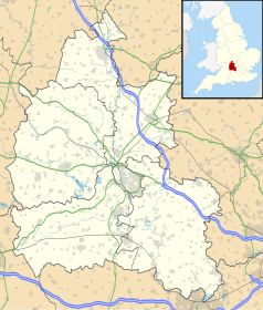 Mapa konturowa Oxfordshire, na dole nieco na prawo znajduje się punkt z opisem „Woodcote”