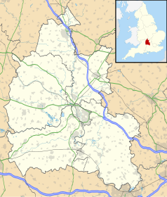 Mapa konturowa Oxfordshire, po prawej znajduje się punkt z opisem „Thame”