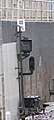 停車場の場内にある進路表示機、上にある標示板は閉塞境界標識（場内軌道回路を示す）