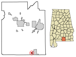 Location of Lockhart in Covington County, Alabama.