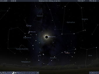 Konstellation während der Sonnenfinsternis vom 24. November 29