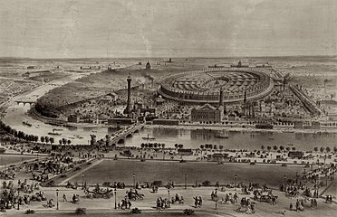 Emplacement des futurs jardins vu lors de l’exposition de 1867.
