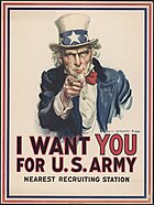 כרזת הגיוס האמריקאית משנת 1917, אותה יצר ג'יימס מונטגומרי פלאג, ובה מופיעה דמותו של הדוד סם. בכרזה זו נעשה שימוש גם במלחמת העולם השנייה.
