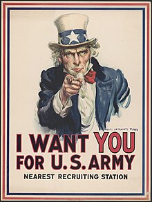 La personificacion de Estados Unidos, el Tío Sam, señalando al lector e incitándole a alistarse al ejército
