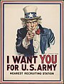 미국, 1917. 1,2차 세계대전 때 사용된 J. M. 플래그의 엉클 샘 포스터, "I Want YOU for U.S. Army"