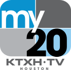 A rounded rectangle divided into blue and gray parts with the word "my" in white and a black "20" in the lower right. Beneath, on two lines, is the text "KTXH-TV Houston".