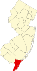 Map of New Jersey highlighting Cape May County