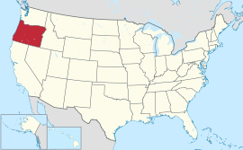Map of the United States with ओरेगन् highlighted