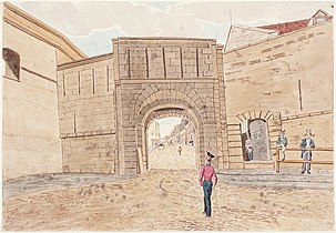 James Pattison Cockburn, Porte du Palais, 1829 (vue de l'extérieur)