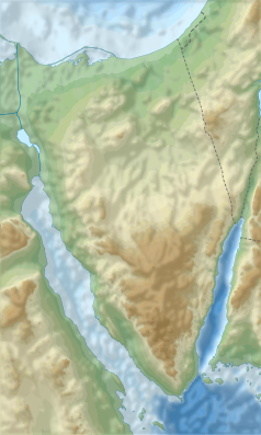 Mapa konturowa Synaju, u góry znajduje się punkt z opisem „Wadi al-Arisz”