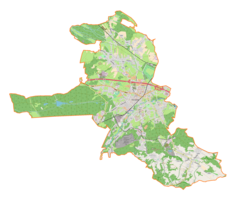 Mapa konturowa gminy Chrzanów, w centrum znajduje się punkt z opisem „Chrzanów”