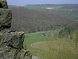 Blick auf das Tal von der Burgruine Leofels