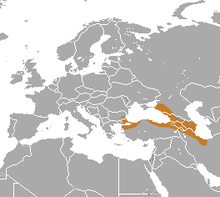 Carte d'Eurasie avec une zone colorée allongée de part et d'autre de la Mer noire