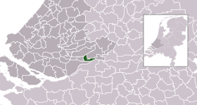 Highlighted position of Hardinxveld-Giessendam in a municipal map of South Holland