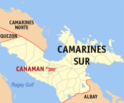 Mapa de Camarines Sur con Canaman resaltado