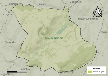 Carte de la ZNIEFF de type 2 sur la commune.