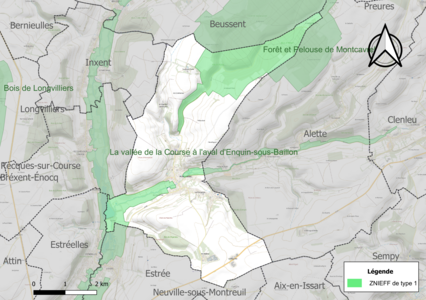 Carte des ZNIEFF de type 1 sur la commune.