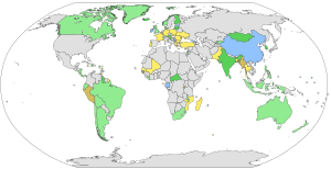 Map showing states that have had women elected as heads of state or government since 1950