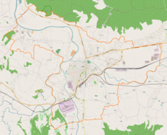 Mapa konturowa Jasła, w centrum znajduje się punkt z opisem „Muzeum Lizaka w Jaśle”