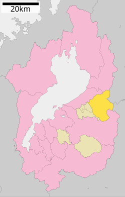 Vị tri Taga trên bản đồ tỉnh Shiga