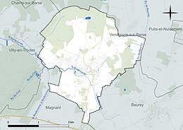 Carte en couleur présentant le réseau hydrographique de la commune