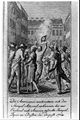 Quema de papeles sellados en protesta por la Stamp Act en Boston en 1764. Grabado alemán de 1784.