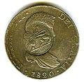 Anverso de moneda de 8 reales (plata) de Fernando VII de 1820 con resello de Etiopía.