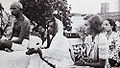 Gandhi and Lady Mountbatten during prayer, 1947